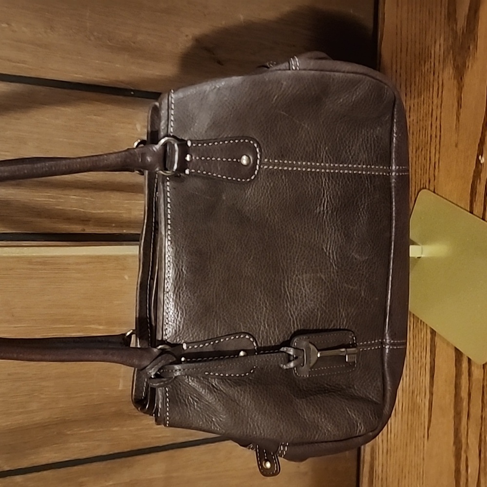 Elegant Brown Leather Fossil Satchel Handbag